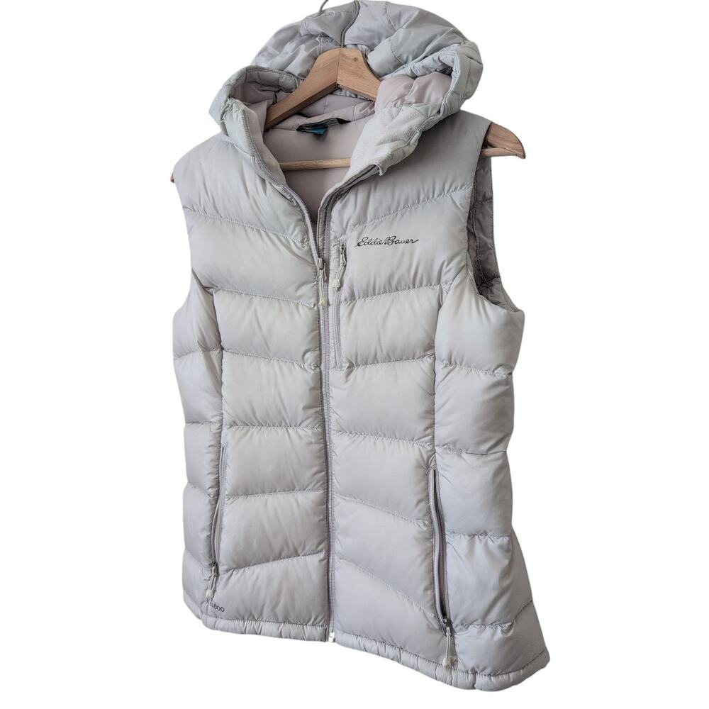 Eddie Bauer First Ascent Goose Down Vest‎ Womens Downlight EB800 Hooded Gray M